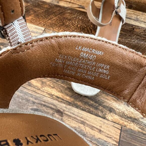 Lucky Brand Macrimay Espadrille Wedge Heels Women's 9 Tan Fabric Sandals Bow - Picture 12 of 12